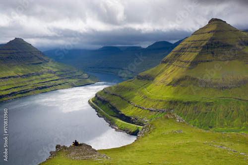 Funningsfjørður - one of the deepest fjords in the Faroe Islands. View from vantage point Hvíthamar. photo