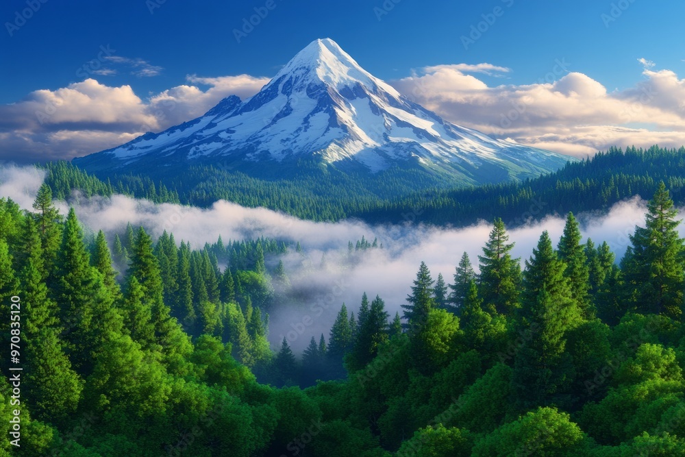 Majestic Mountain Peak with Pine Trees and Clouds - Scenic Landscape Photography