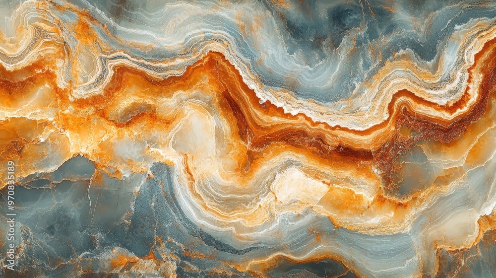 Fototapeta premium Abstract Marble Texture Grey Orange White Swirl Background 