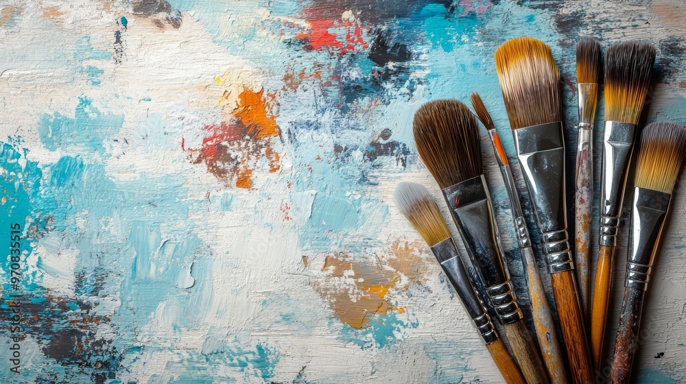 Fototapeta premium Paint Brushes on Colorful Canvas Background