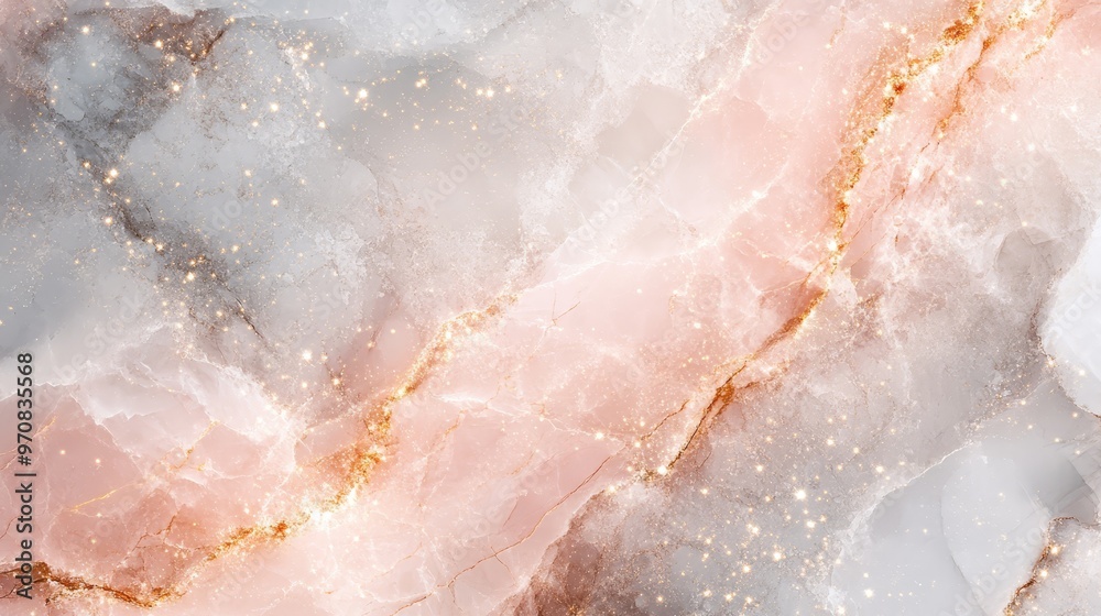 Elegant Pink and Gray Marble Texture with Golden Glitter