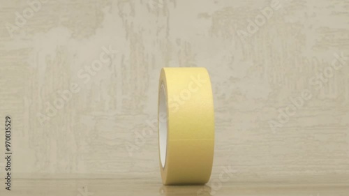 A Bright Yellow Masking Tape Placed on an Abstract Background of Colors and Shapes