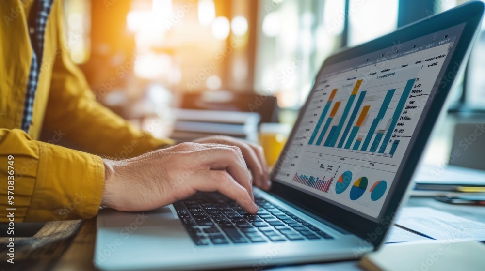 Businessman Analyzing Data on Laptop in Office Businessman Analyzing Data on Laptop in Office