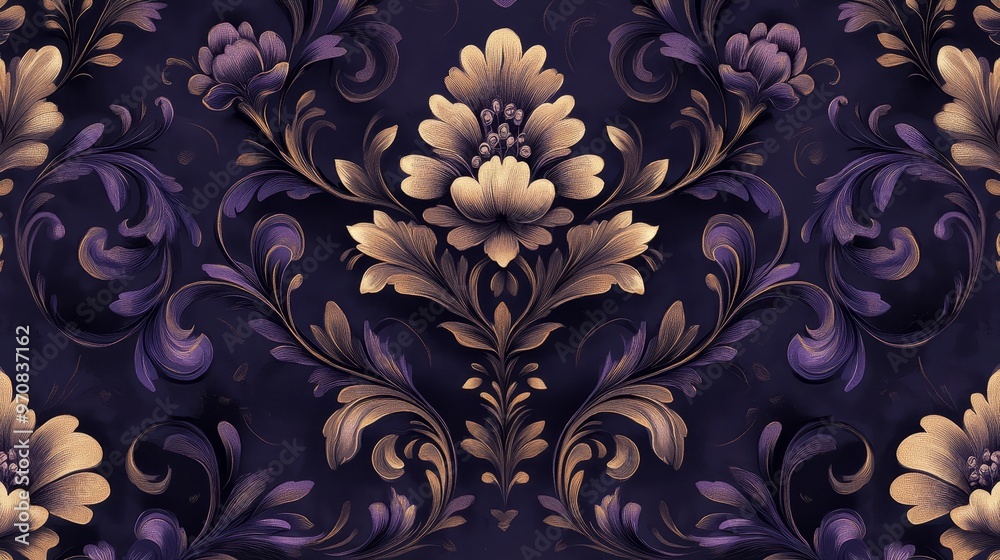 Seamless Purple and Gold Floral Pattern Background