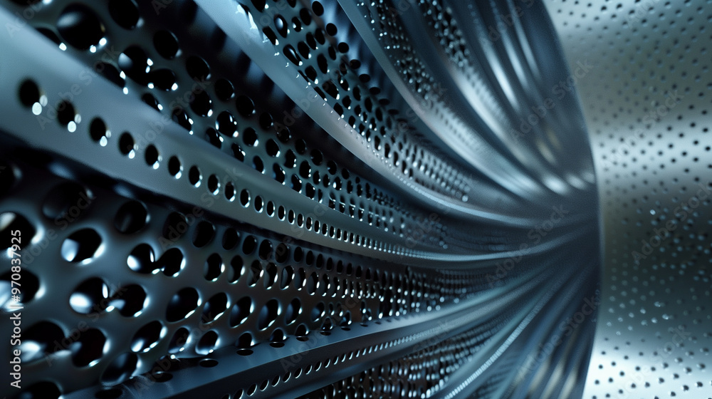 Abstract curved metal surface with perforated holes Abstract curved metal surface with perforated holes