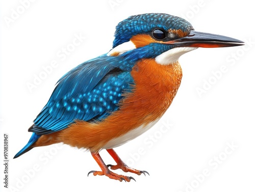 Common kingfisher bird perched with bright blue and orange feathers photo