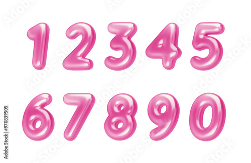 Realistic 3d font pink numbers. Number in the form of chrome balloons. Template for products, advertizing, web banners, leaflets, certificates and postcards. Vector illustration