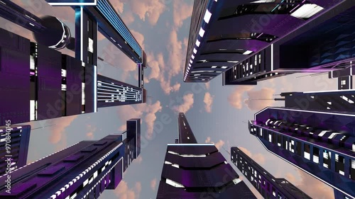 Sunset clouds and neon skyscrapers. Sky's palette.