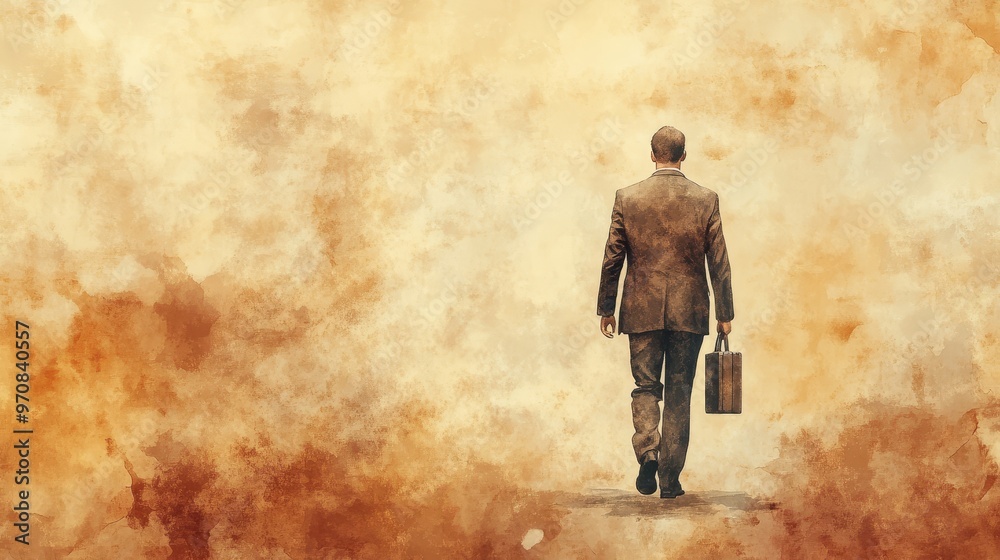 Businessman Walking Away on Watercolor Background Businessman Walking Away on Watercolor Background
