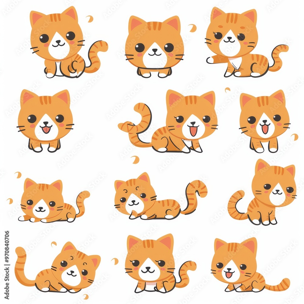 Cute Orange Kitten Set Character Illustration Cute Orange Kitten Set Character Illustration