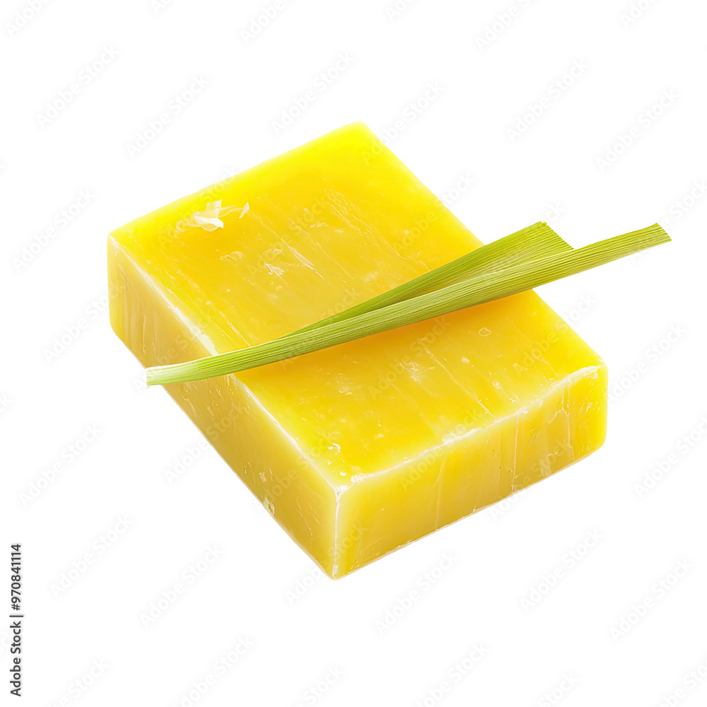 Yellow soap bar with green leaf