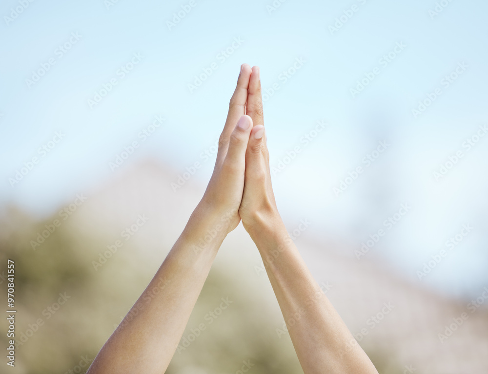 Hands, teamwork and high five in nature, support or collaboration for motivation or outdoor goals. Closeup of people together in team building, solidarity or trust in unity or community outside Hands, teamwork and high five in nature, support or collaboration for motivation or outdoor goals. Closeup of people together in team building, solidarity or trust in unity or community outside