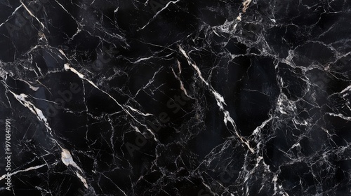 A glossy black marble backdrop with intricate veining photo