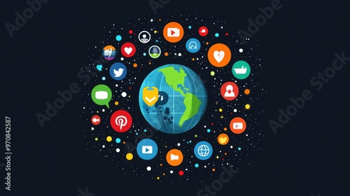 Social media icons connecting around planet earth illustration