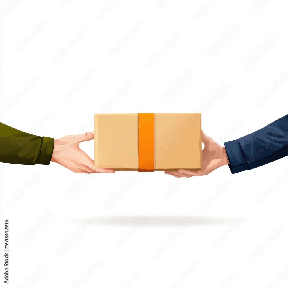 International Shipping Concept with Hands Exchanging Package on White Background International Shipping Concept with Hands Exchanging Package on White Background