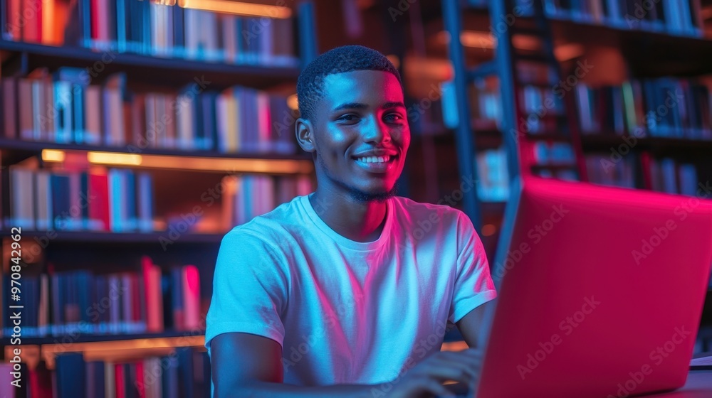 Fototapeta premium The Smiling Student With Laptop