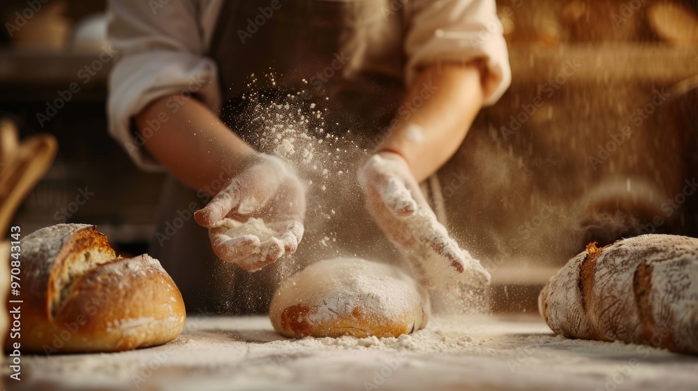 The image shows a person in the process of baking bread The image shows a person in the process of baking bread