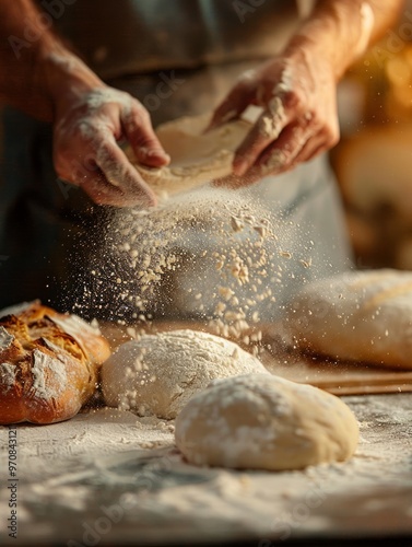 The image shows a person in the process of baking bread