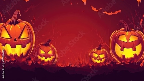 Colorful Halloween vector collage featuring spooky pumpkins and bats in a haunting atmosphere