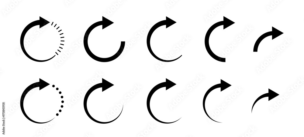 Vetor de Arrow sign. Curved arrows. Arrow sign. Arrow symbol collection ...