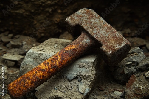 Rusty Hammer on a Pile of Broken Concrete