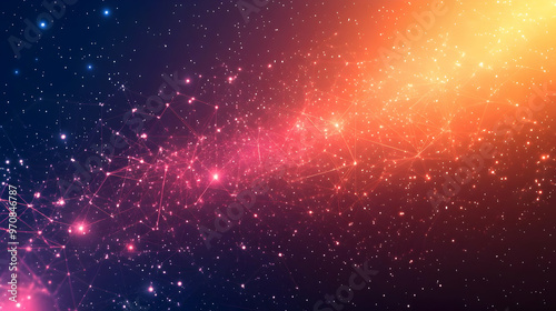 Abstract Network Lines and Glowing Points in Orange, Pink, and Blue Hues - a Cosmic Background Animation