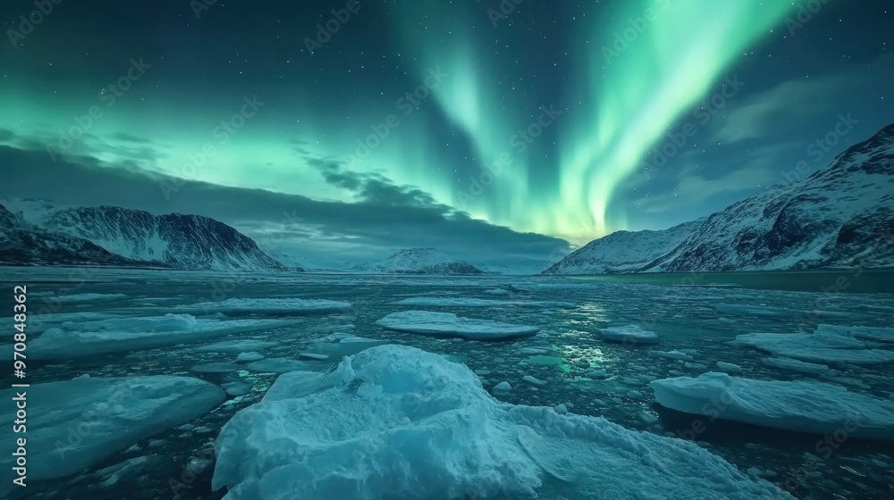 Naklejka premium Northern Lights Reflecting on Frozen Sea