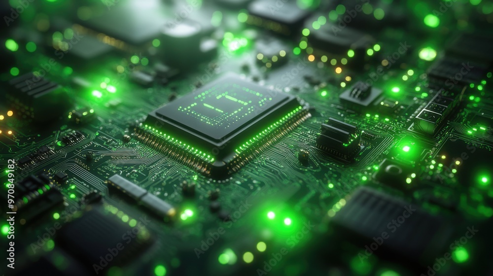 Abstract green tech background with circuit board patterns neon green light effects Abstract green tech background with circuit board patterns neon green light effects