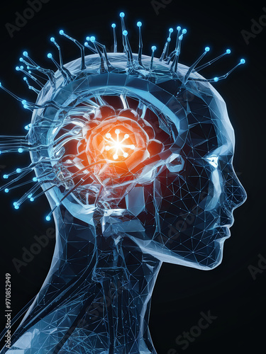 Big data technology. Data science analysis with artificial intelligence and generative AI. Deep learning and machine learning algorithms. Neural network flow and advanced analytics photo