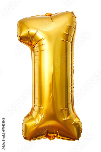 Golden foil number one balloon on a transparent background