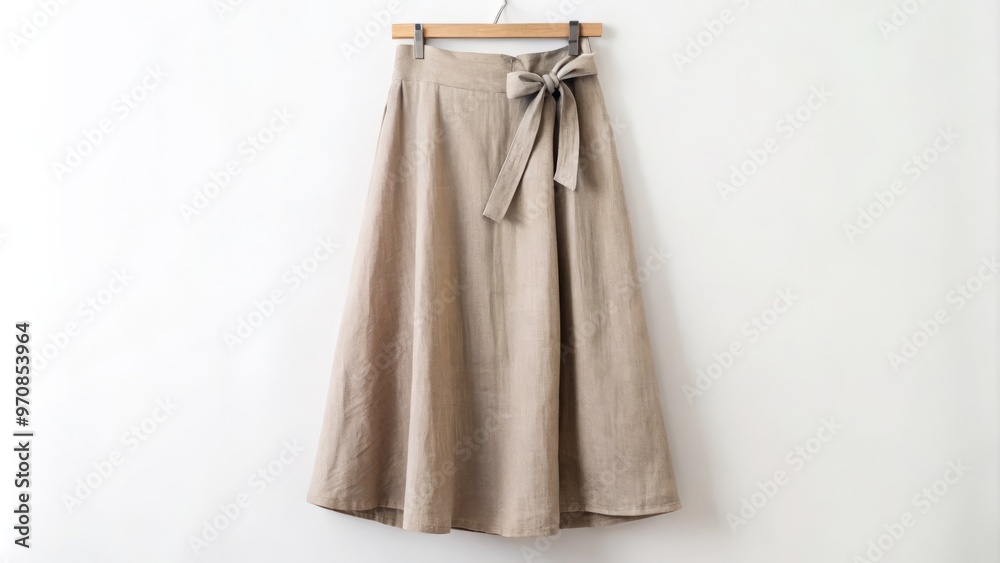 Fototapeta premium Linen wrap skirt with a effortless relaxed silhouette, adjustable waist tie for a tailored fit, and a lightweight,