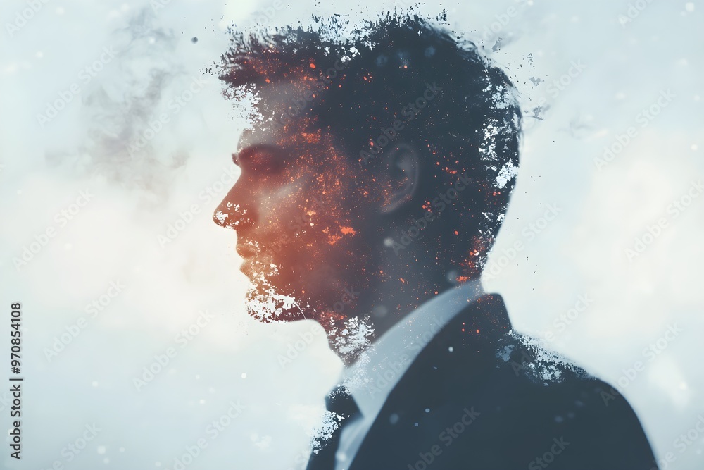 A man in a suit is shown in a blurry, distorted image with smoke A man in a suit is shown in a blurry, distorted image with smoke