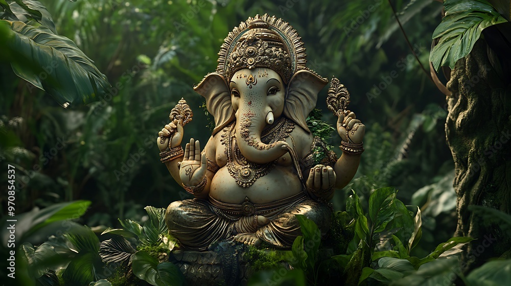 Ganesha Statue in Lush Tropical Foliage Ganesha Statue in Lush Tropical Foliage