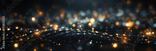 A colorful abstract background of a wave with bright orange and blue colors with bokeh effect