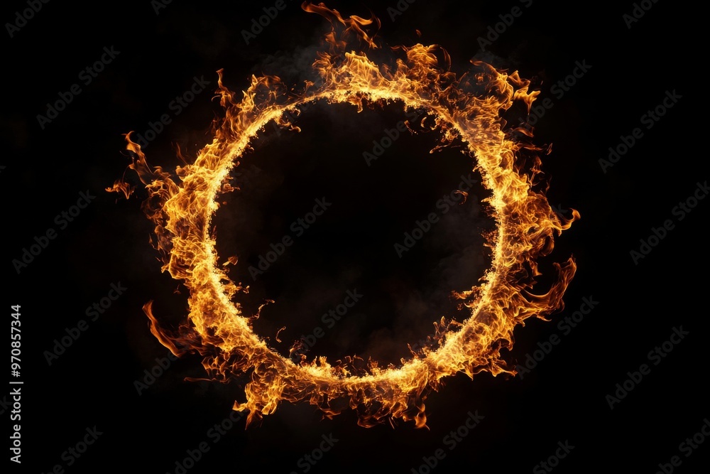 3D render of a circular ring of fire elements on a black background. 3D render of a circular ring of fire elements on a black background.