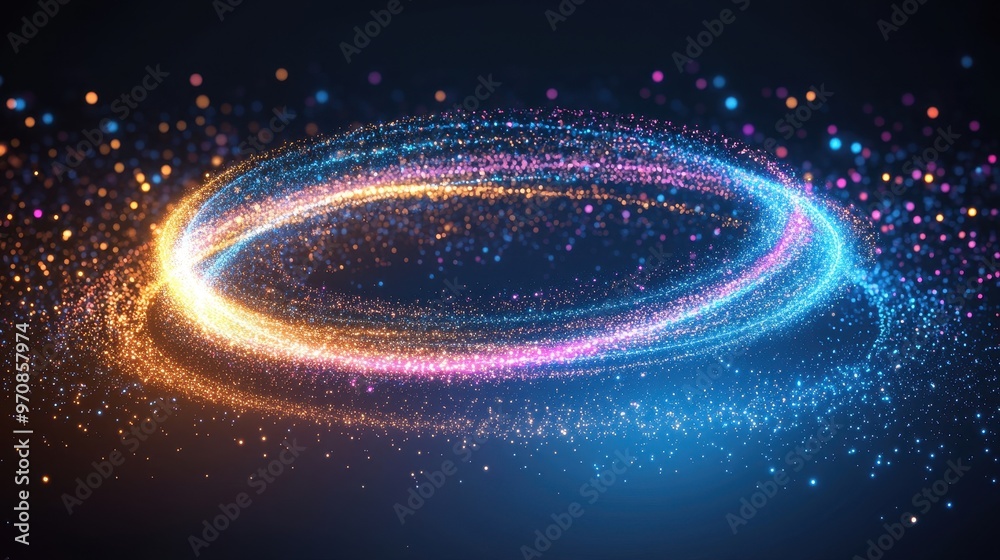Obraz premium Swirling cosmic vortex with neon lights in space, glowing in blue, orange, and pink
