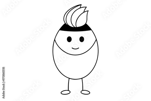 Egg character line art with casual cool hair vector art illustration photo