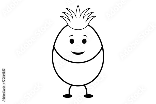 Egg character line art with casual cool hair vector art illustration photo