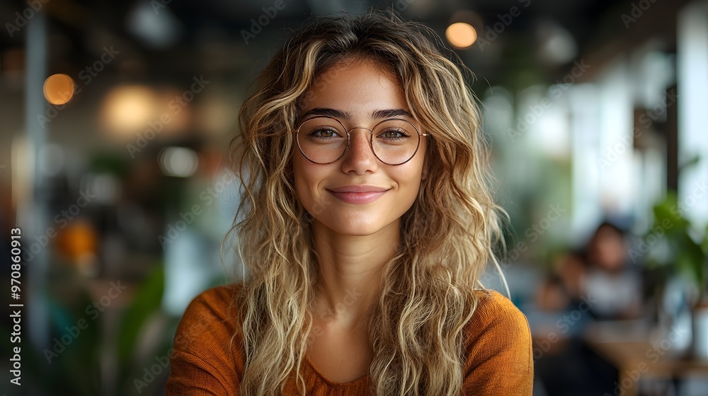 a businesswoman excelling in a stylish office environment, balancing work with a positive and motivated attitude. workplace happiness, career growth, professional success	