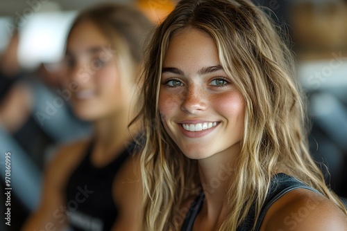 happy woman warming up with during a gym workout session. fitness and exercise  gym routines  healthy lifestyle  workout sessions