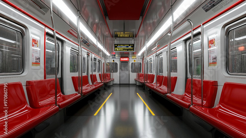 Empty Subway Train Captured in Low Angle Photography, Featuring a Clean, Sleek Interior for Modern Transportation

