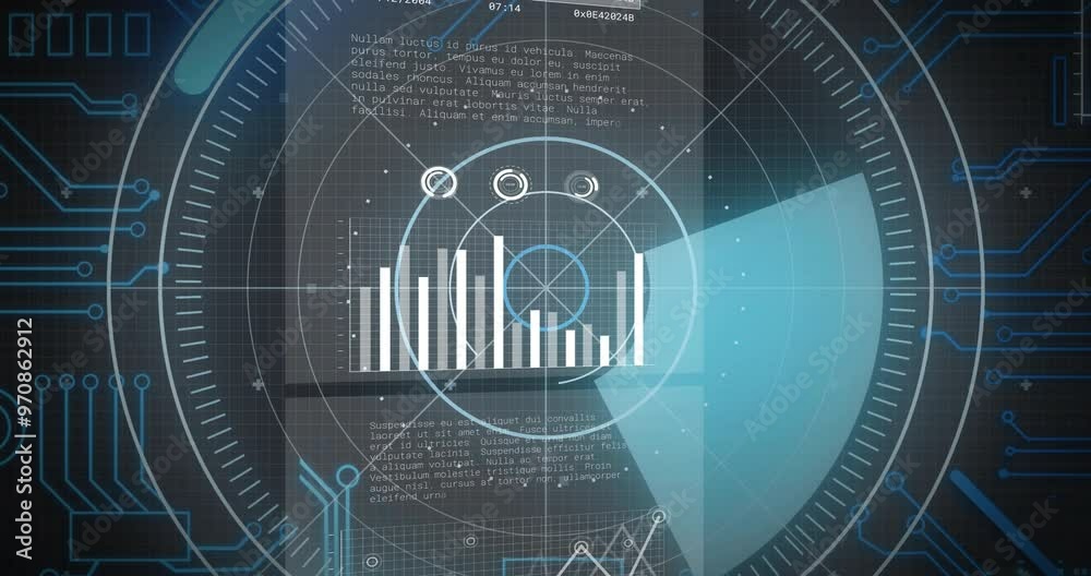 Futuristic data analysis animation with graphs and charts over digital interface Futuristic data analysis animation with graphs and charts over digital interface
