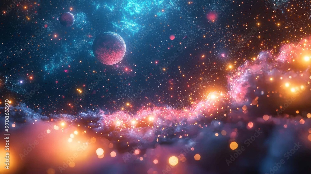 Cosmic Nebula with Planets and Stars Space Background Cosmic Nebula with Planets and Stars Space Background
