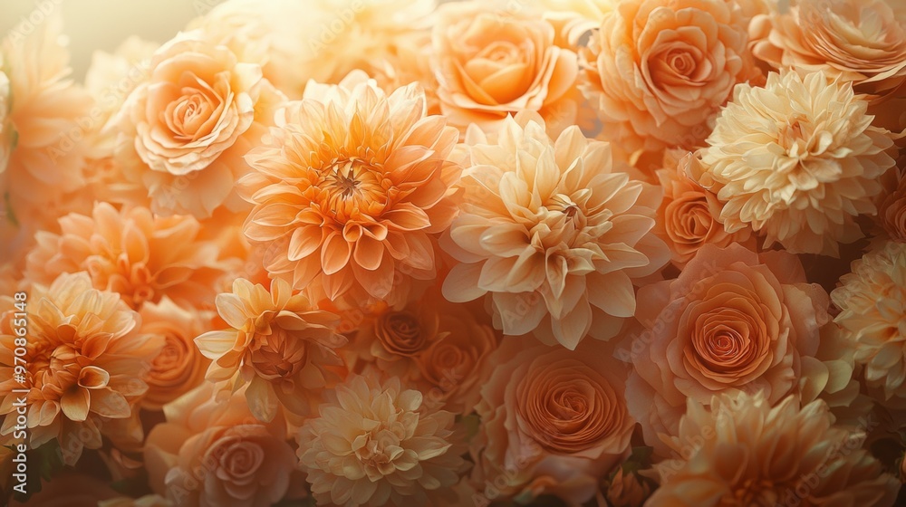 Peach Roses and Dahlias Floral Bouquet Background Peach Roses and Dahlias Floral Bouquet Background