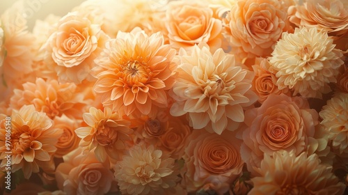 Peach Roses and Dahlias Floral Bouquet Background