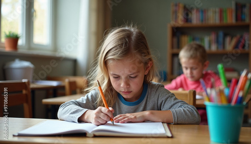 child doing homework, stressful homework, Child Student stressful homework, back to school, school homework concept, study concept