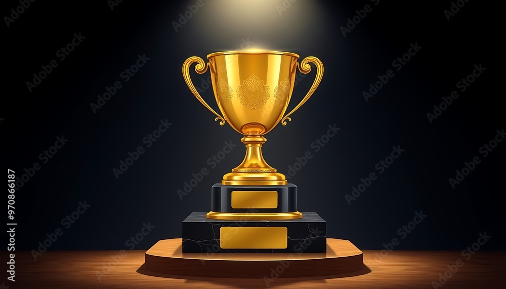 Elegant Golden Trophy with Curved Handles and Marble Base Elegant Golden Trophy with Curved Handles and Marble Base