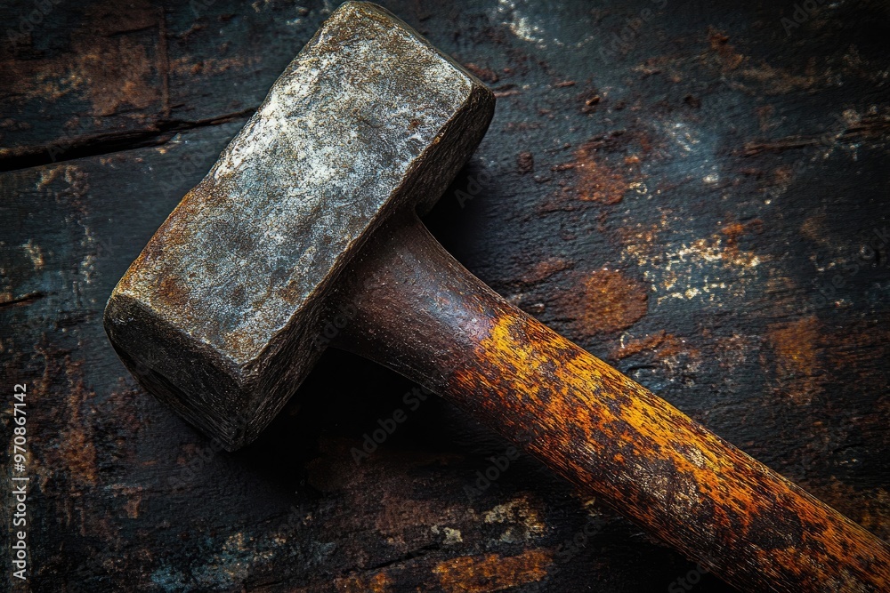 A Weathered Hammer on a Rusty Surface A Weathered Hammer on a Rusty Surface