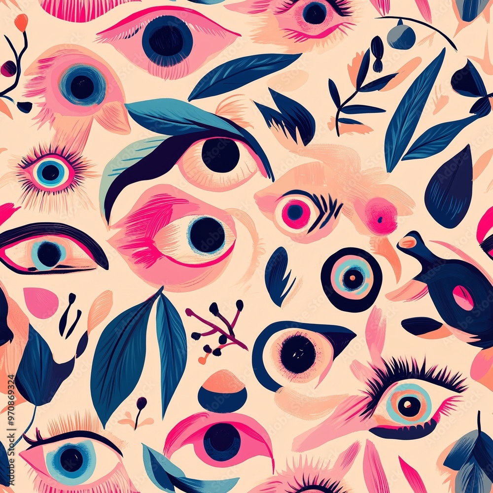 Naklejka premium Evil Eye Seamless Pattern Tile Design with Bold Colors