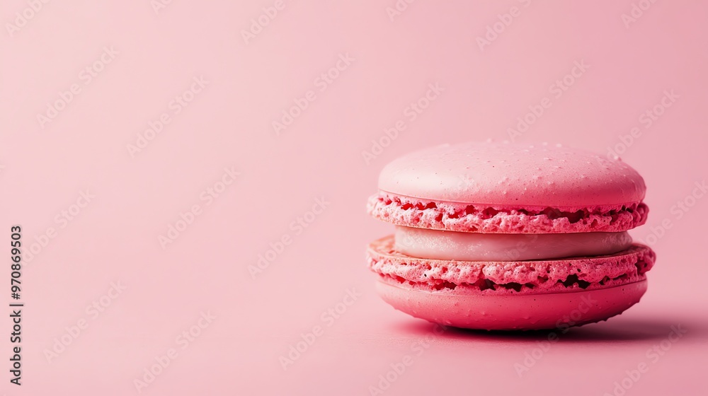 Pink macaron on a pink background.